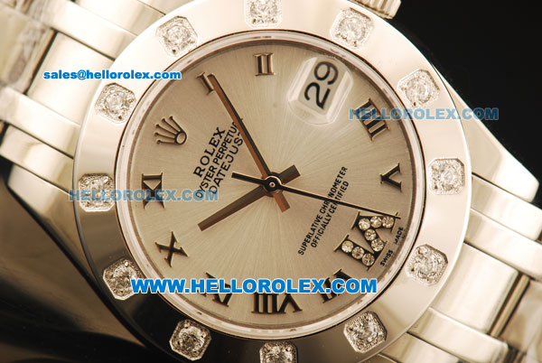 Rolex Datejust Automatic Movement Full Steel with Silver Dial and Diamond Bezel-ETA Coating Case - Click Image to Close